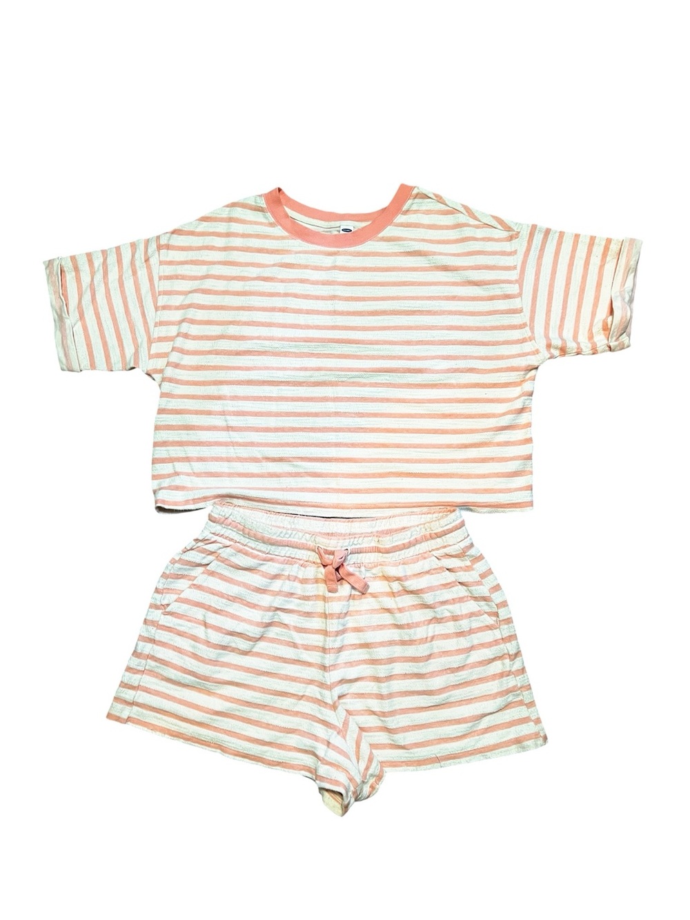 Old Navy Pink and White Striped Short Sleeve Top & Shorts Pajama Set